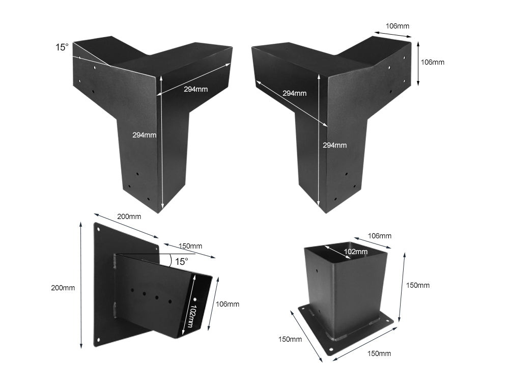 15° Slanted Wall-Mount Pergola 3-Way Bracket Kit